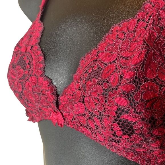 Victoria’s Secret 36B red/black lace bra festival coquette romantic moody - Picture 3 of 5